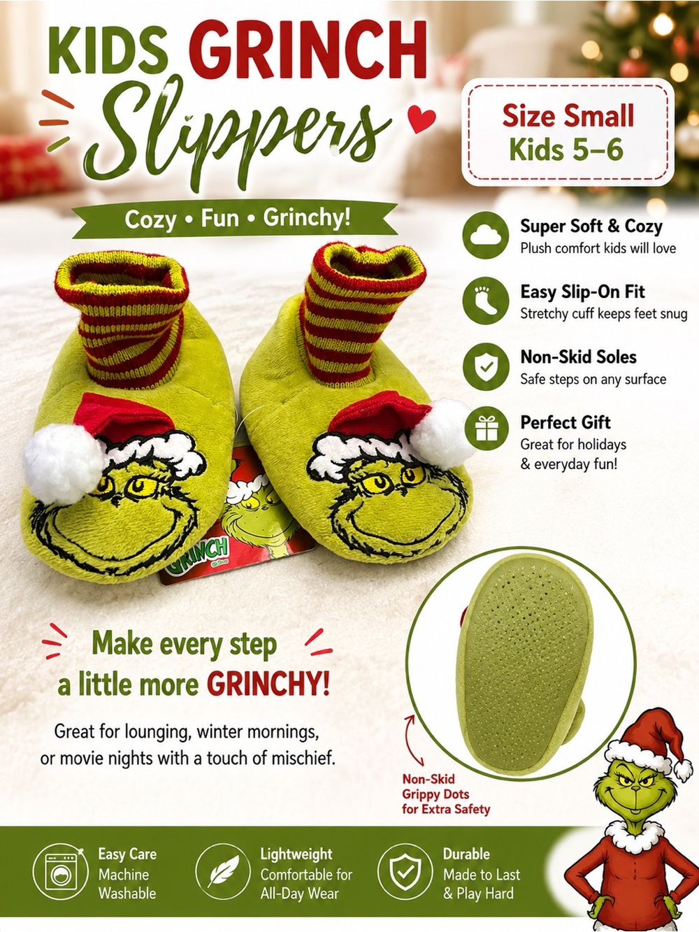 Kids Grinch Slippers - Green